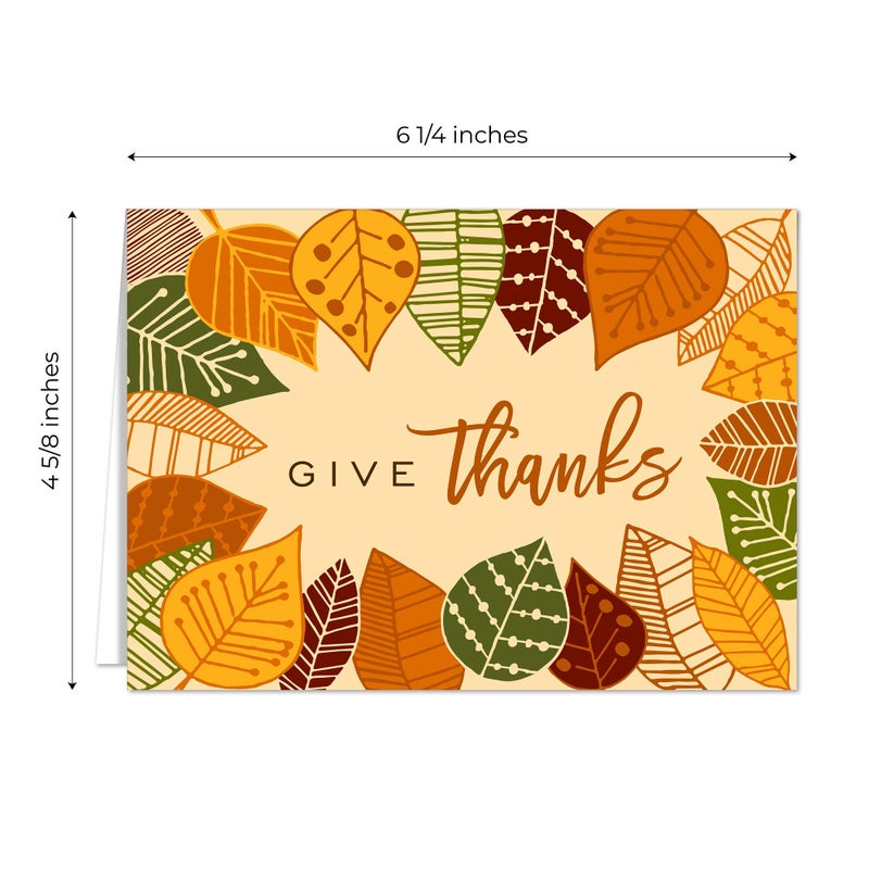 Canopy Street Modern Thanksgiving Cards / 24 Grateful Greeting Cards With Envelopes / 4 5/8" x 6 1/4" Fall Cards / 6 Festive Holiday Autumn Leaves Designs - Image 5